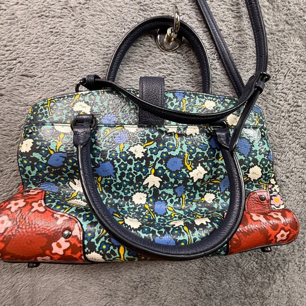 COACH Mercer Satchel 24 Leather Crossbody Bag Yankee Floral Blue